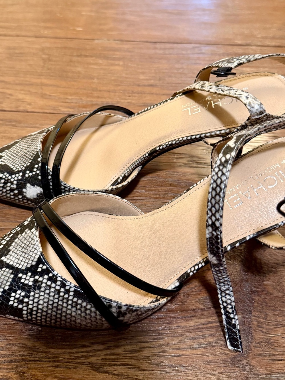 Michael Shannon Black & White Snake-Print Slingback Pumps